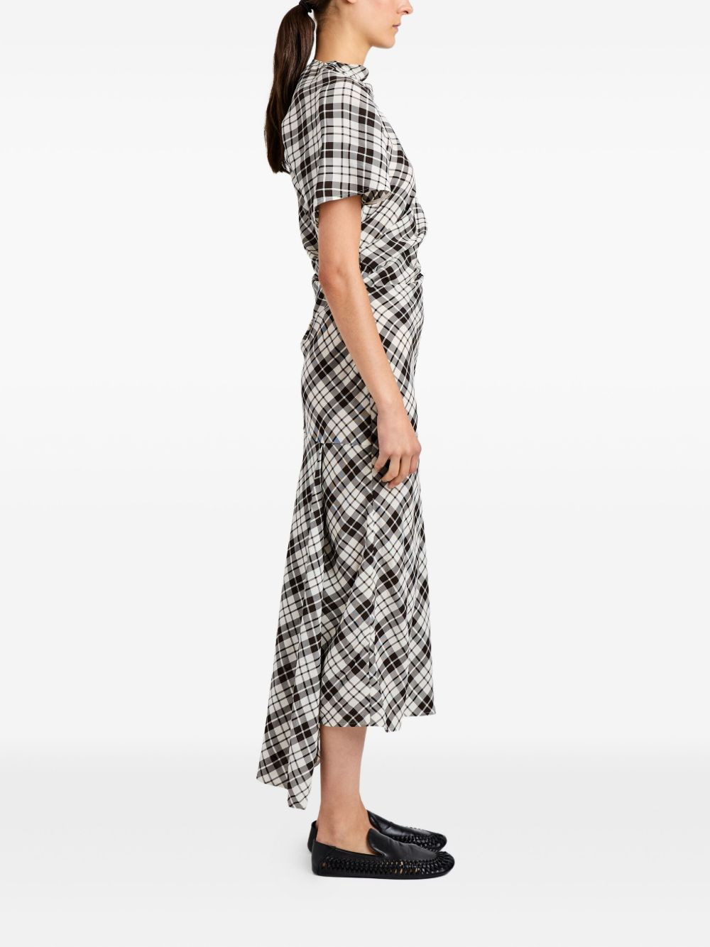 Hallie asymmetric-neckline plaid dress - 3