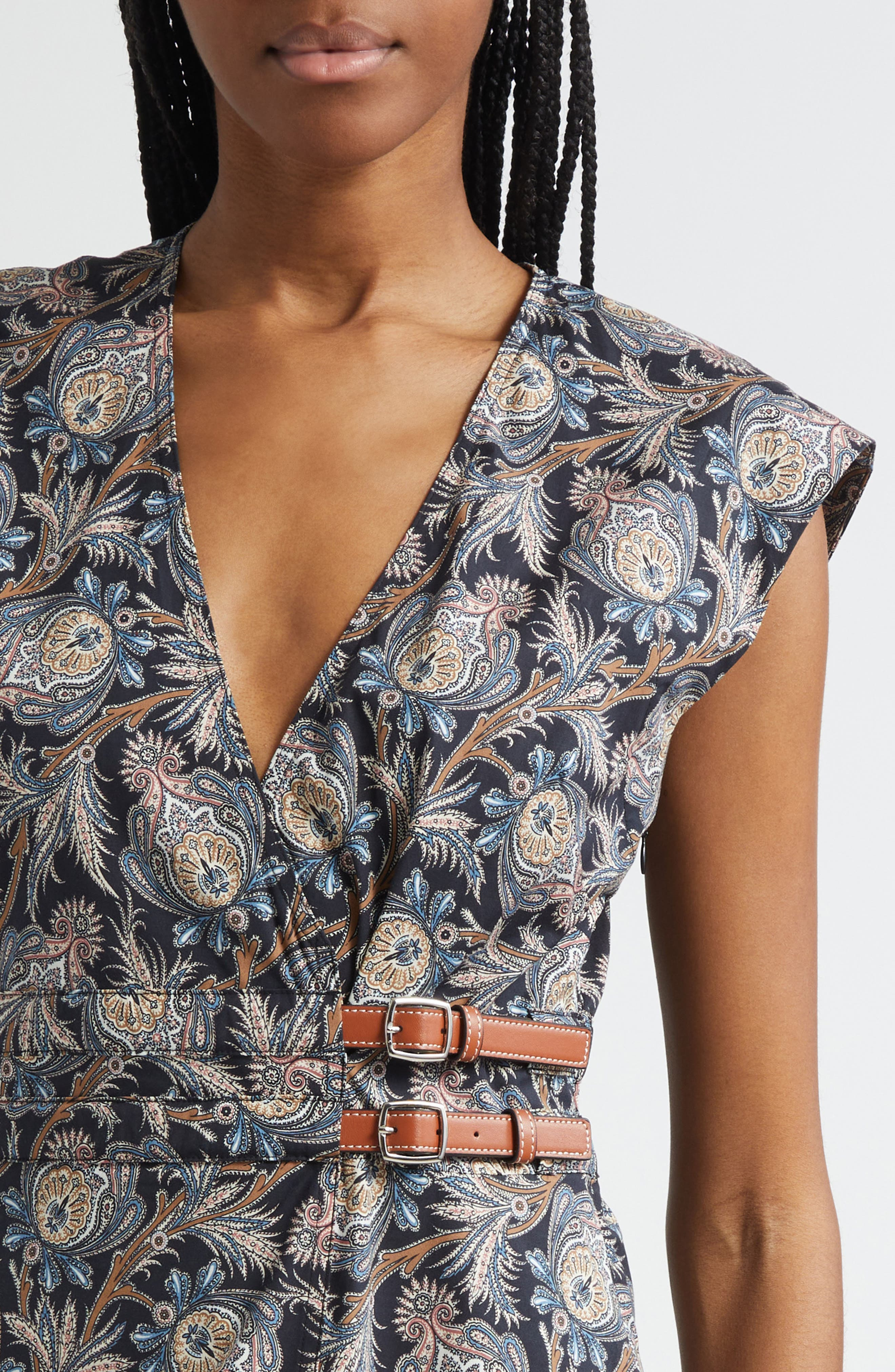 Veronica Beard Nilsen Paisley Floral Stretch Cotton Midi Dress in Black Multi at Nordstrom - 4