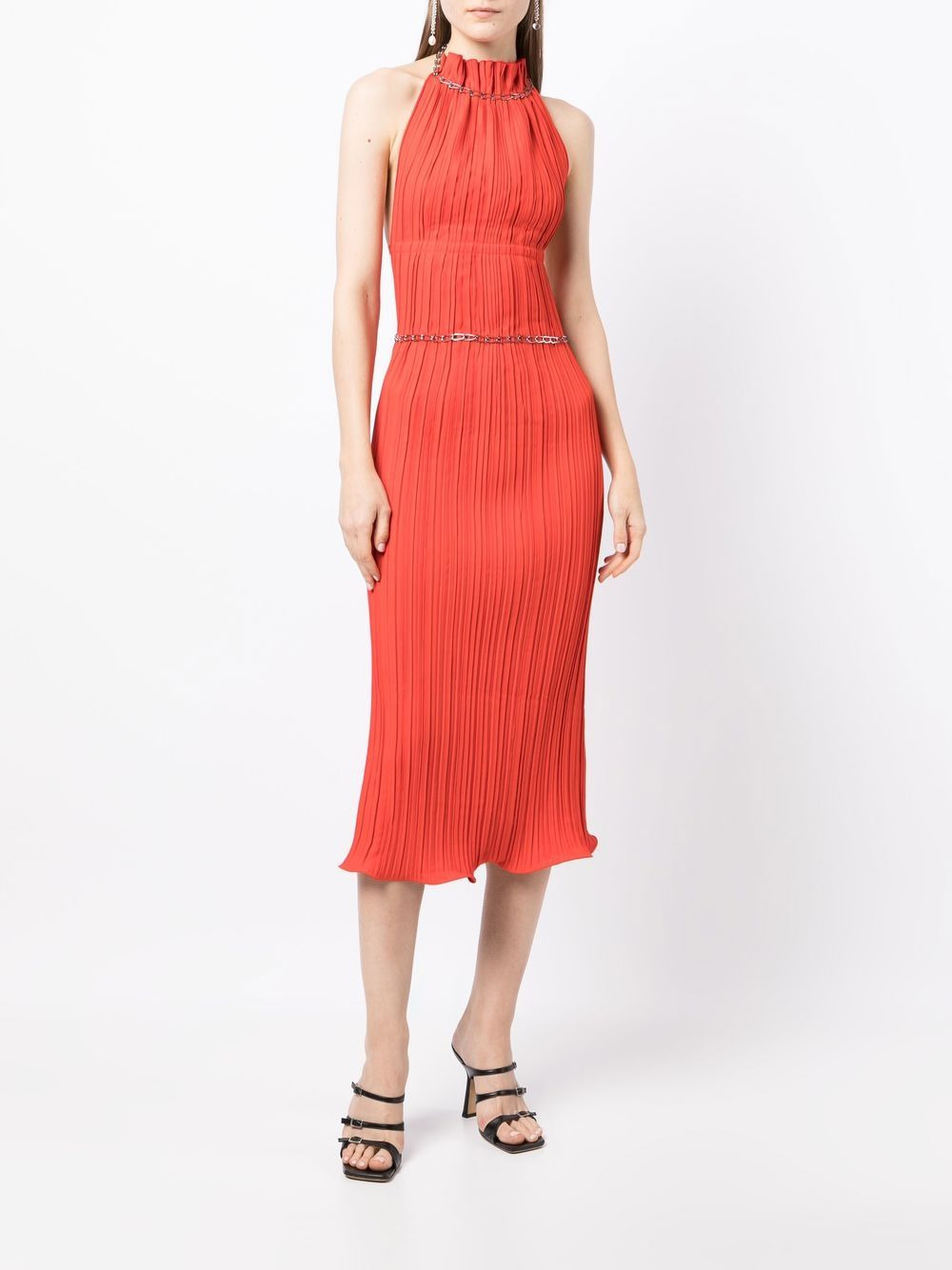 chain-detail pleated midi dress - 2