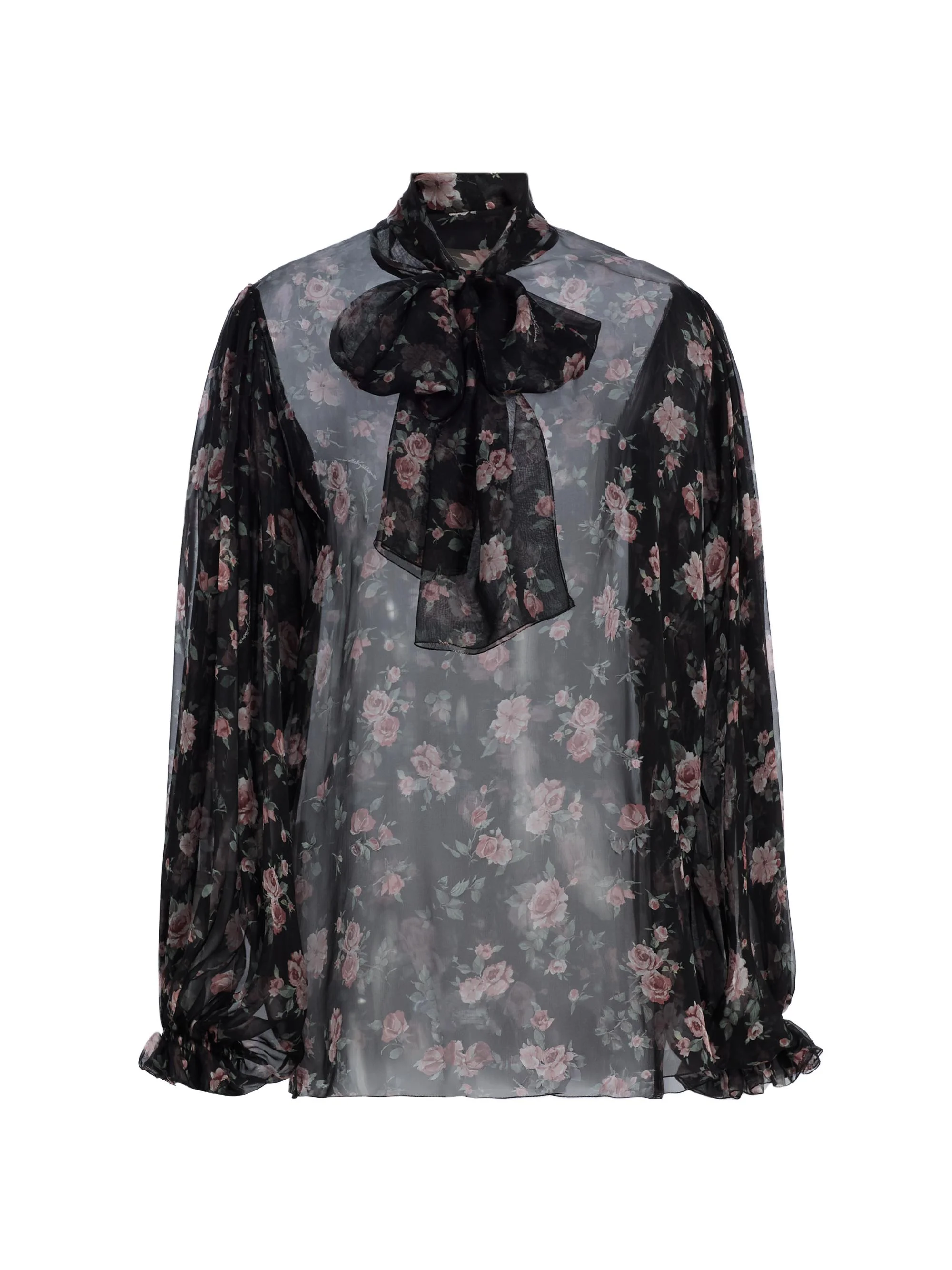Women's Vintage Rose Silk Tieneck Blouse - Rose Vintage F Nero - 1