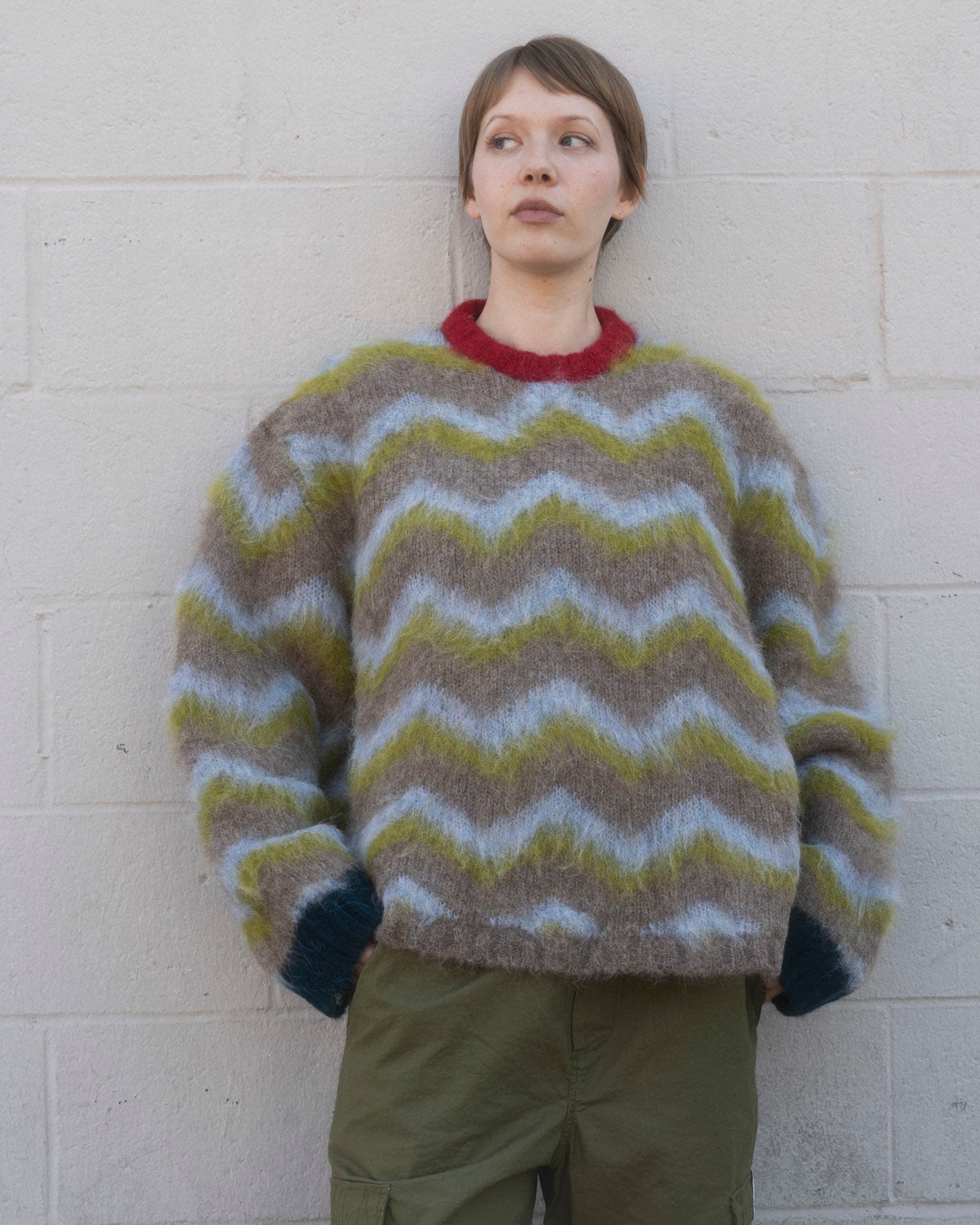 Zig Zag Boxy Knit Sweater - Taupe Multi - 4