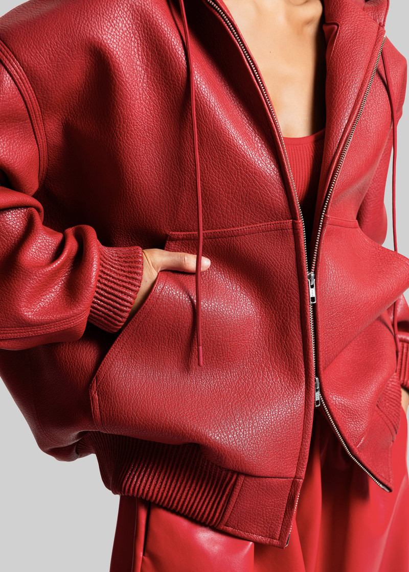 Kodai Faux Leather Bomber Jacket - Red 4