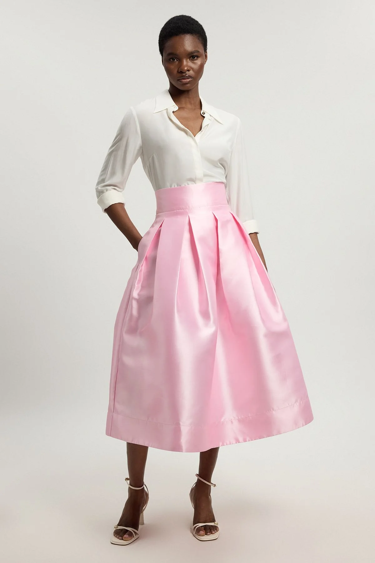 Petite Twill Woven Prom Maxi Skirt - 1