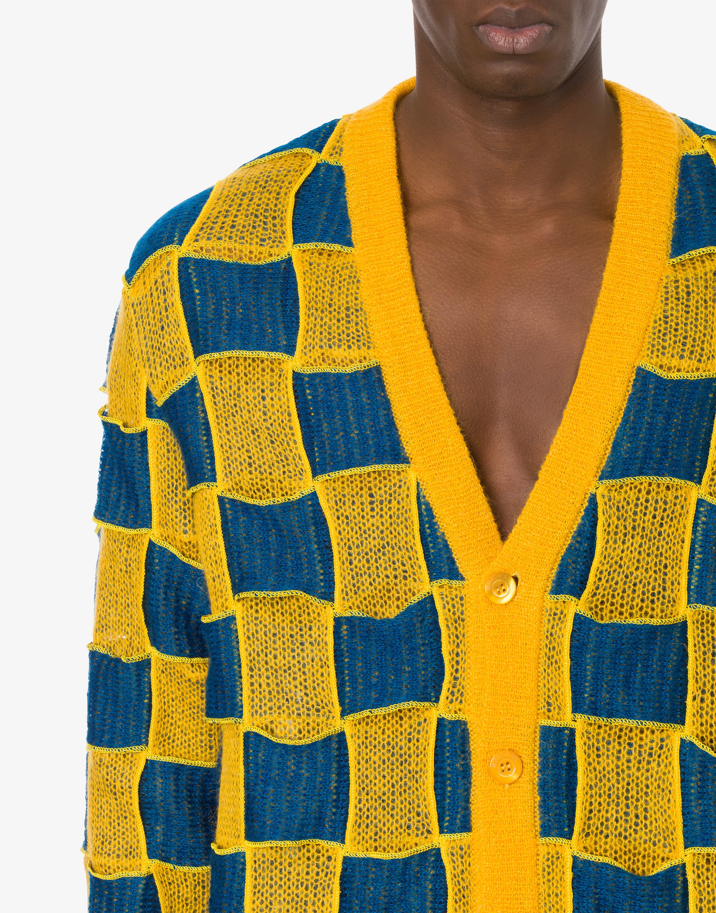 MIXED PATCHWORK &AMP; CHECKS MOHAIR CARDIGAN - 4