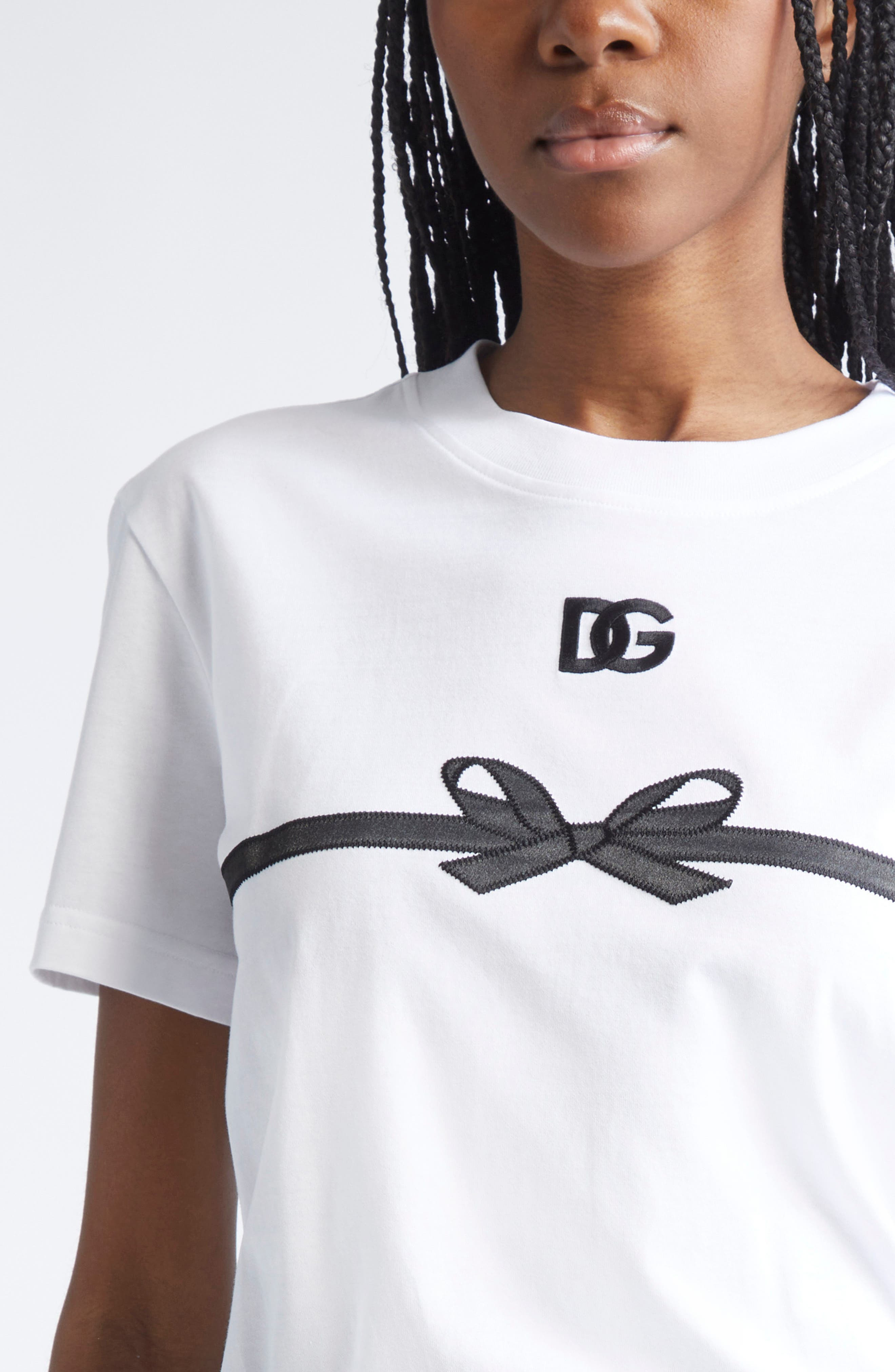 Dolce&Gabbana Logo Embroidered Bow Appliqué T-Shirt in W0800 Bianco Ottico at Nordstrom - 5