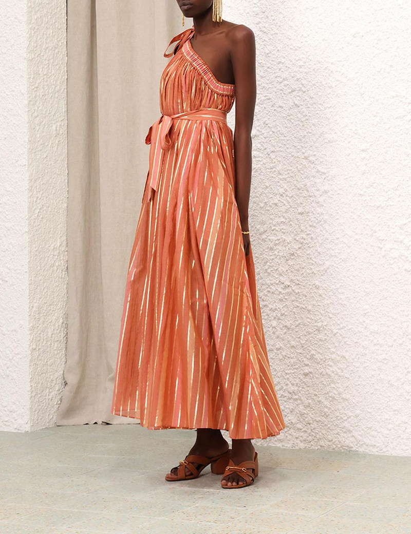 knee length dresses for ladies Zimmermann Crush Asymmetrical Midi Dress Yellow Floral main image 0