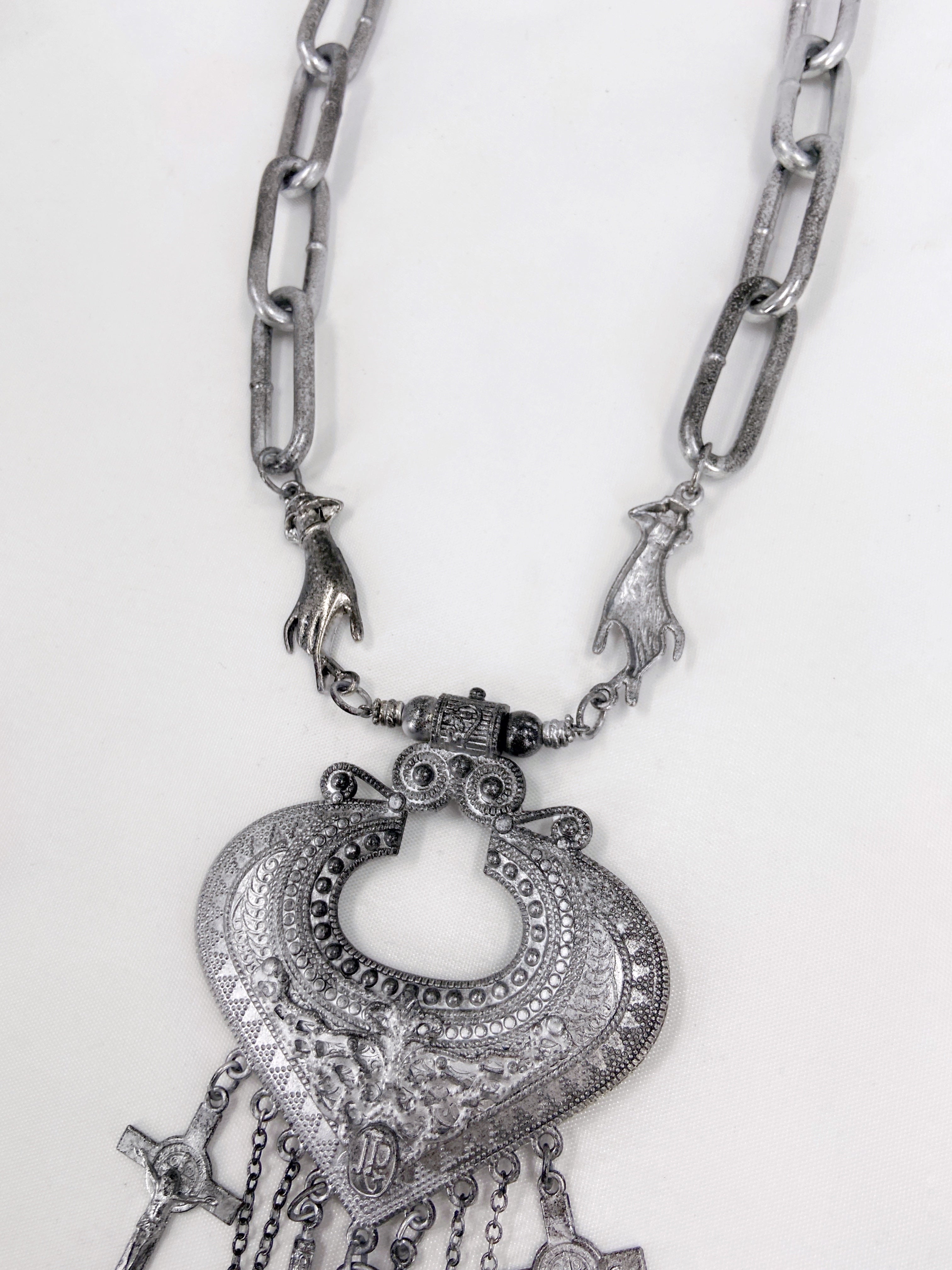 Jean Paul Gaultier 90S Sample Spade Chain Fringe Triple Crucifix Cross Chain Necklace - 8