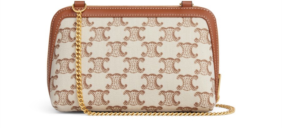 Clutch on chain cuir Triomphe in textile with Triomphe print and calfskin - 2