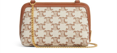 CELINE Clutch on chain cuir Triomphe in textile with Triomphe print and calfskin outlook