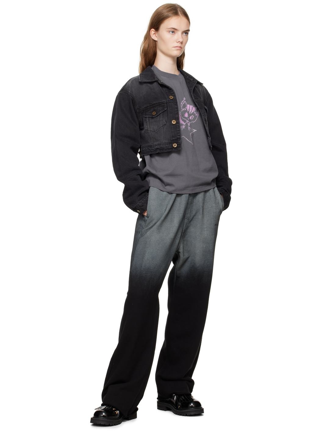 Black Cropped Denim Jacket - 4