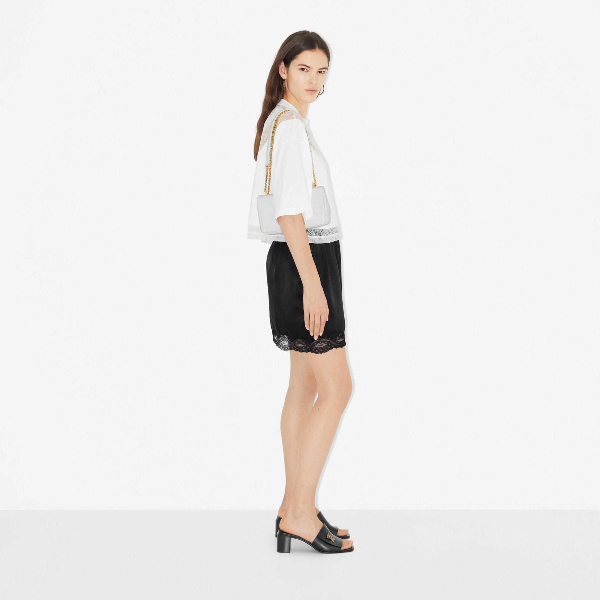 Lace and Mesh Panel Cotton Cropped Top - 3
