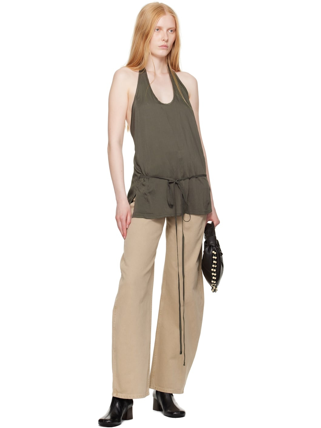 Beige High Waisted Curved Jeans - 4