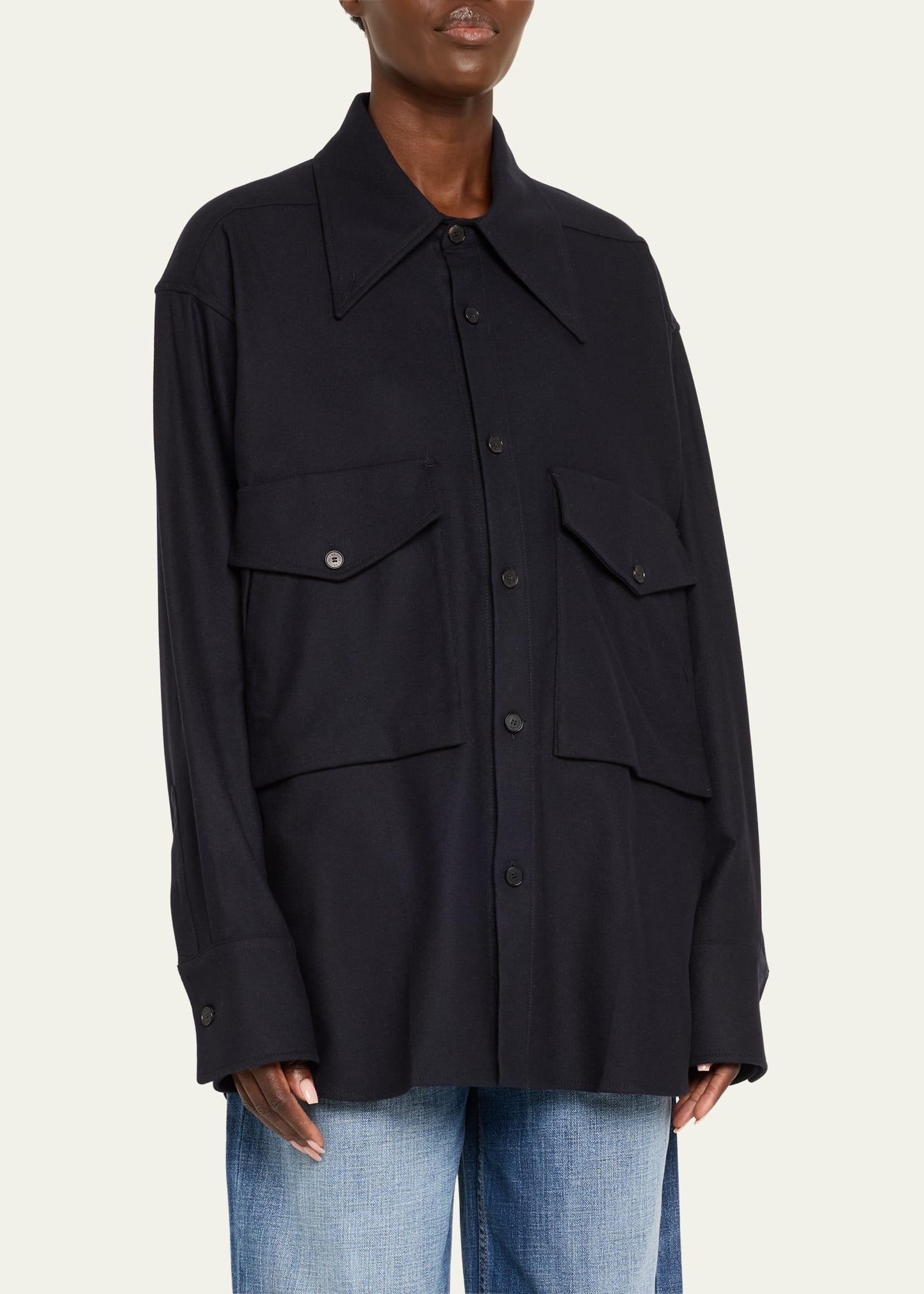 Oversized Button Down Wool Cashmere Top - 4