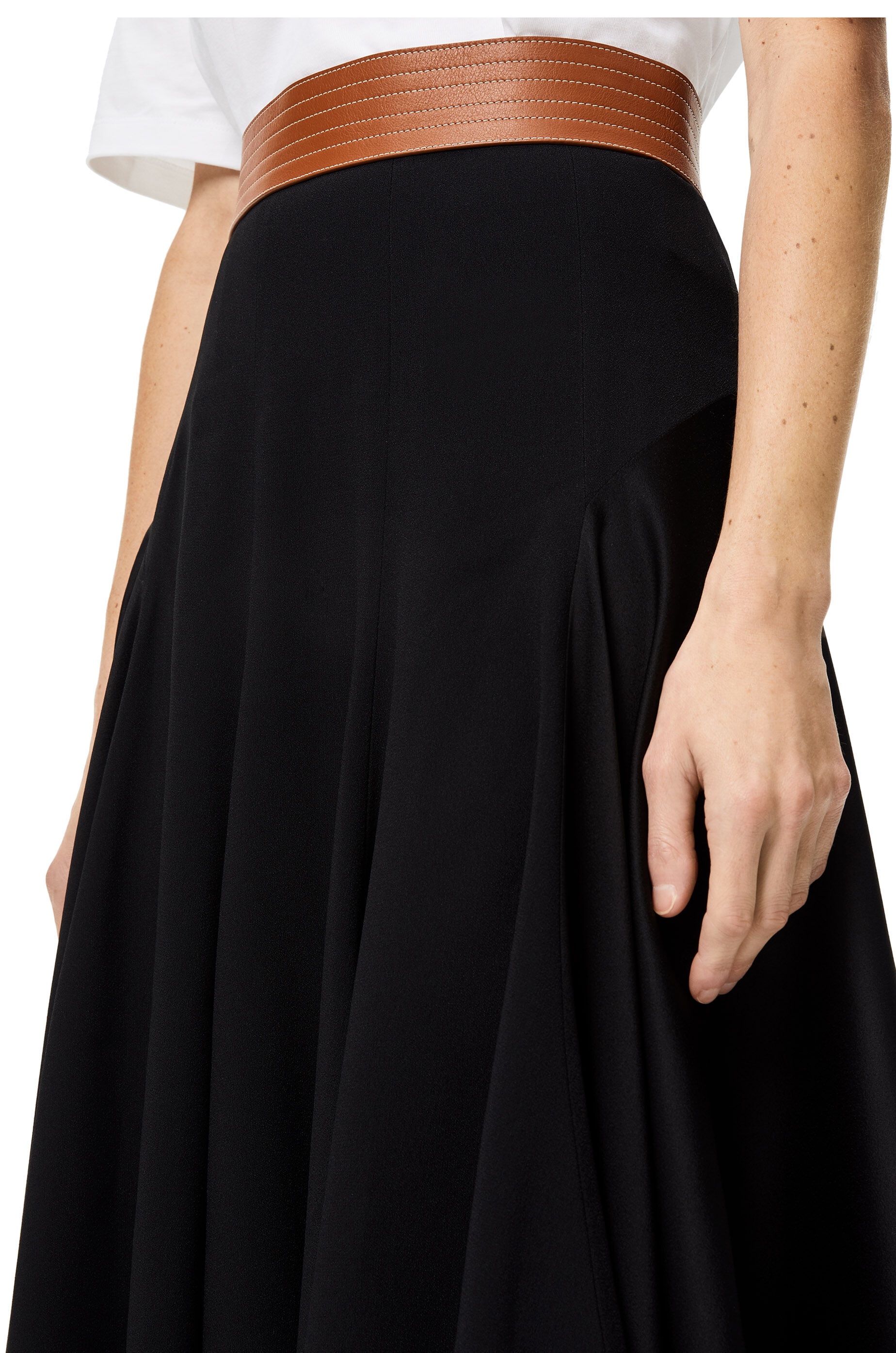 Leather waistband midi skirt in acetate and viscose - 5