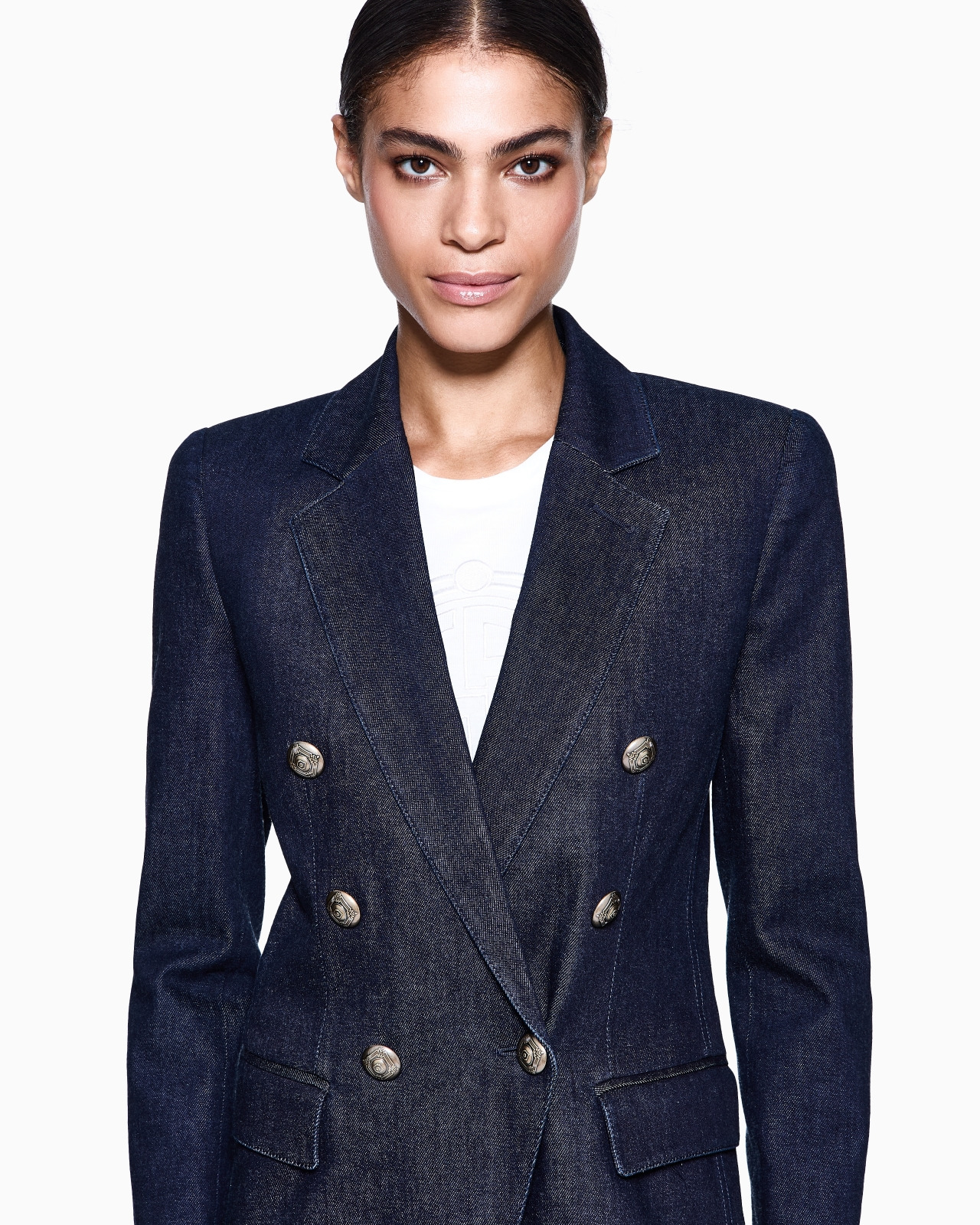 DENIM COLLECTION DOUBLE-BREASTED JACKET IN STRETCH DENIM - 5