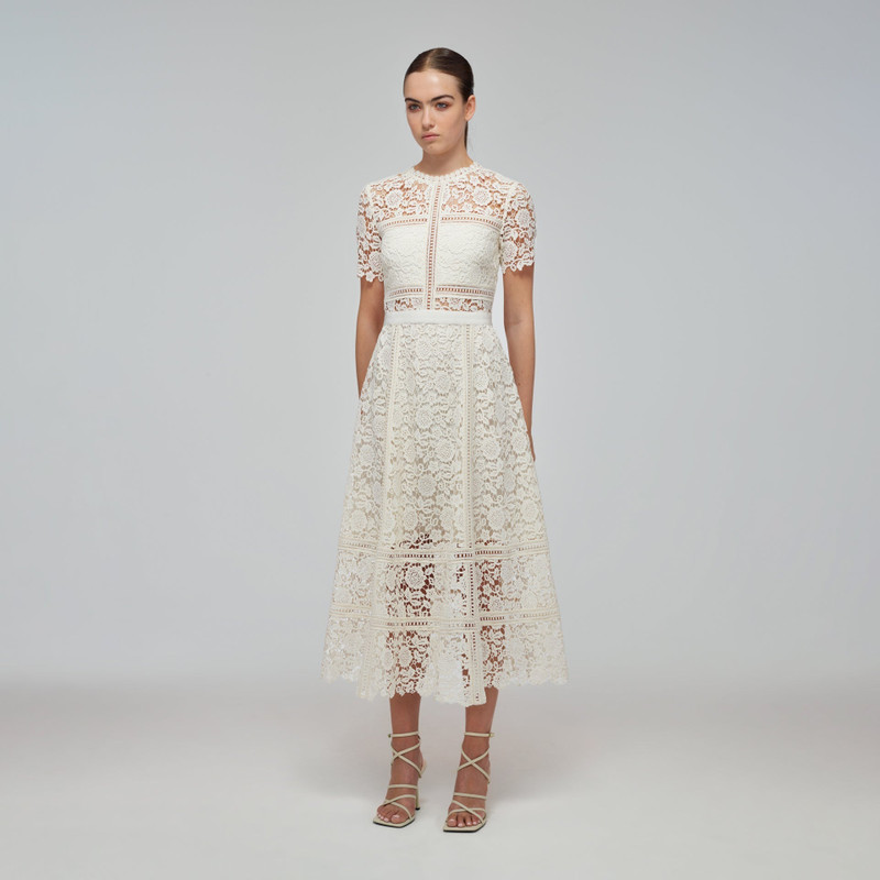 self-portrait floral guipure lace midi dress Blue Guipure Lace Midi Dress – self-portrait-US main image 1
