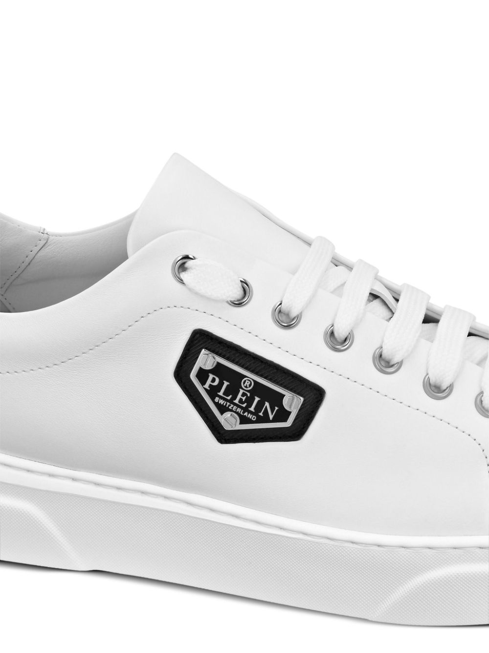 logo-plaque leather sneakers - 4