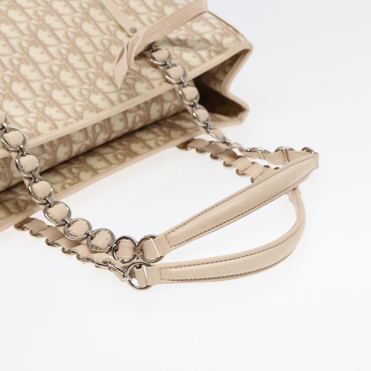 DIOR Trotter Canvas Chain Tote Bag Beige Silver - 7