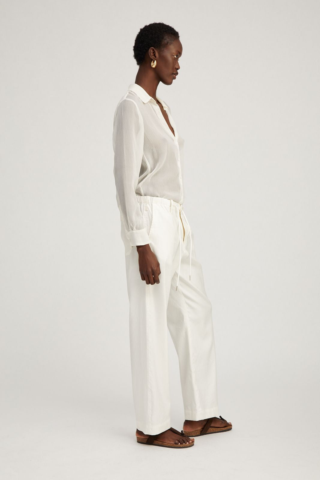 WHITE CRINKLE CHIFFON FITTED BUTTON DOWN - 7