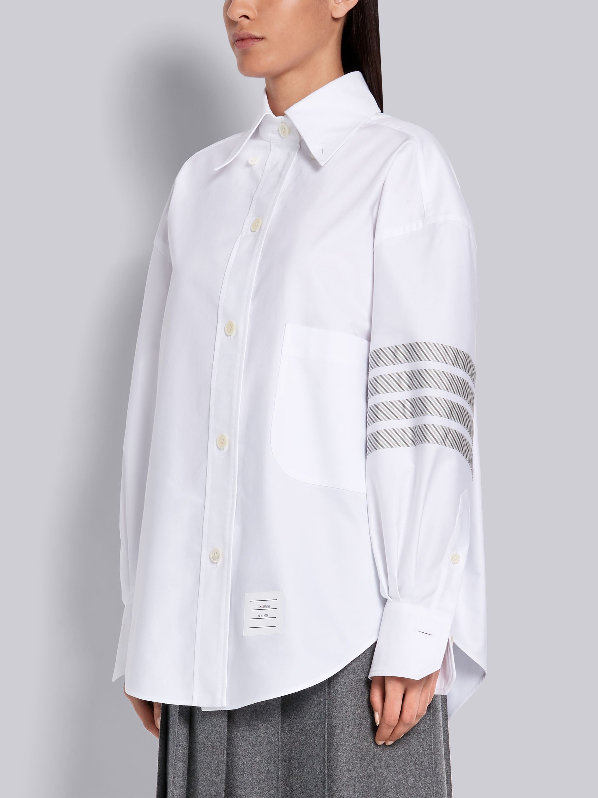 White Cotton Oxford Supersized 4-Bar Shirt - 2