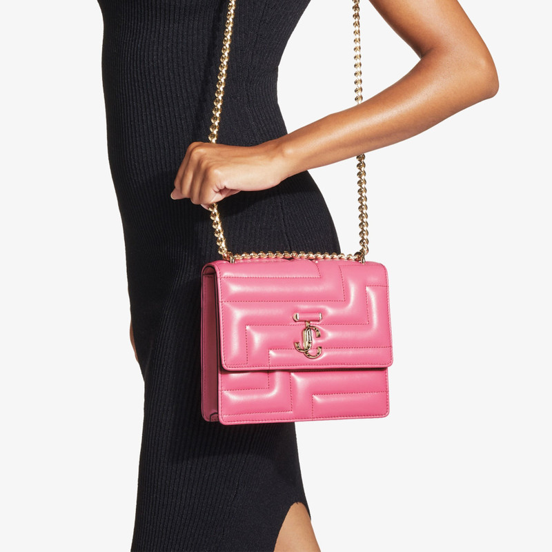 JIMMY CHOO Varenne Avenue Quad
Candy Pink Avenue Nappa Leather Bag with Light Gold JC Emblem outlook