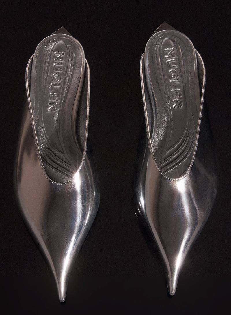 gunmetal leather fang flat mules 4