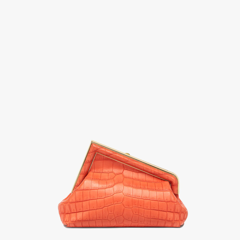 Small Fendi First bag in exquisite red crocodile leather with an oversized F metal clasp with tone o 3
