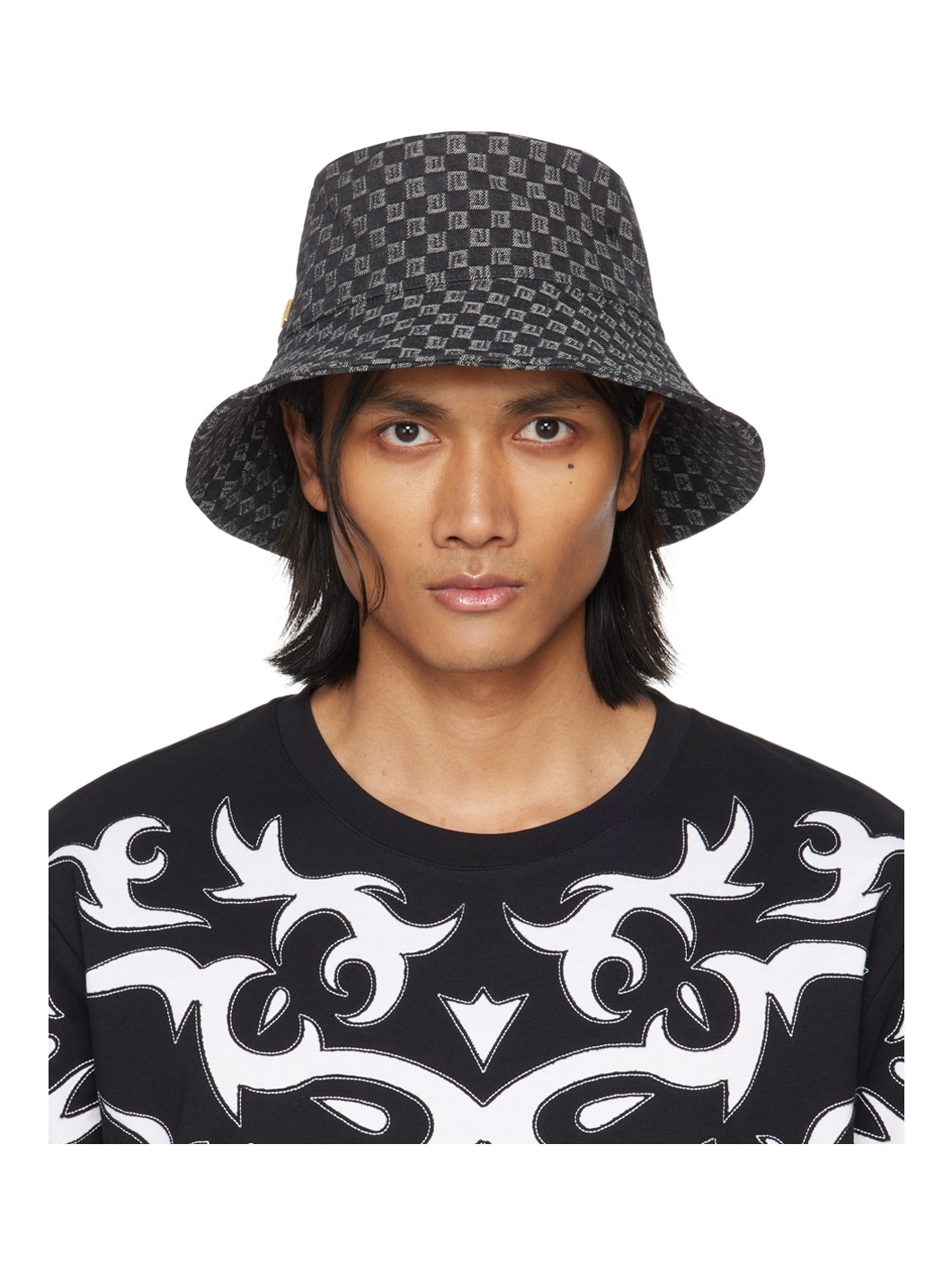 Balmain Black Monogram Bucket Hat | ssense | REVERSIBLE