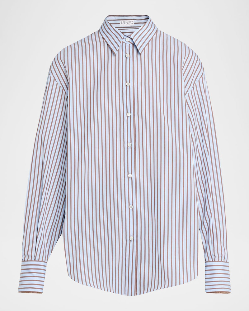 Monili-Trim Striped Cotton Poplin Button-Down Shirt 1