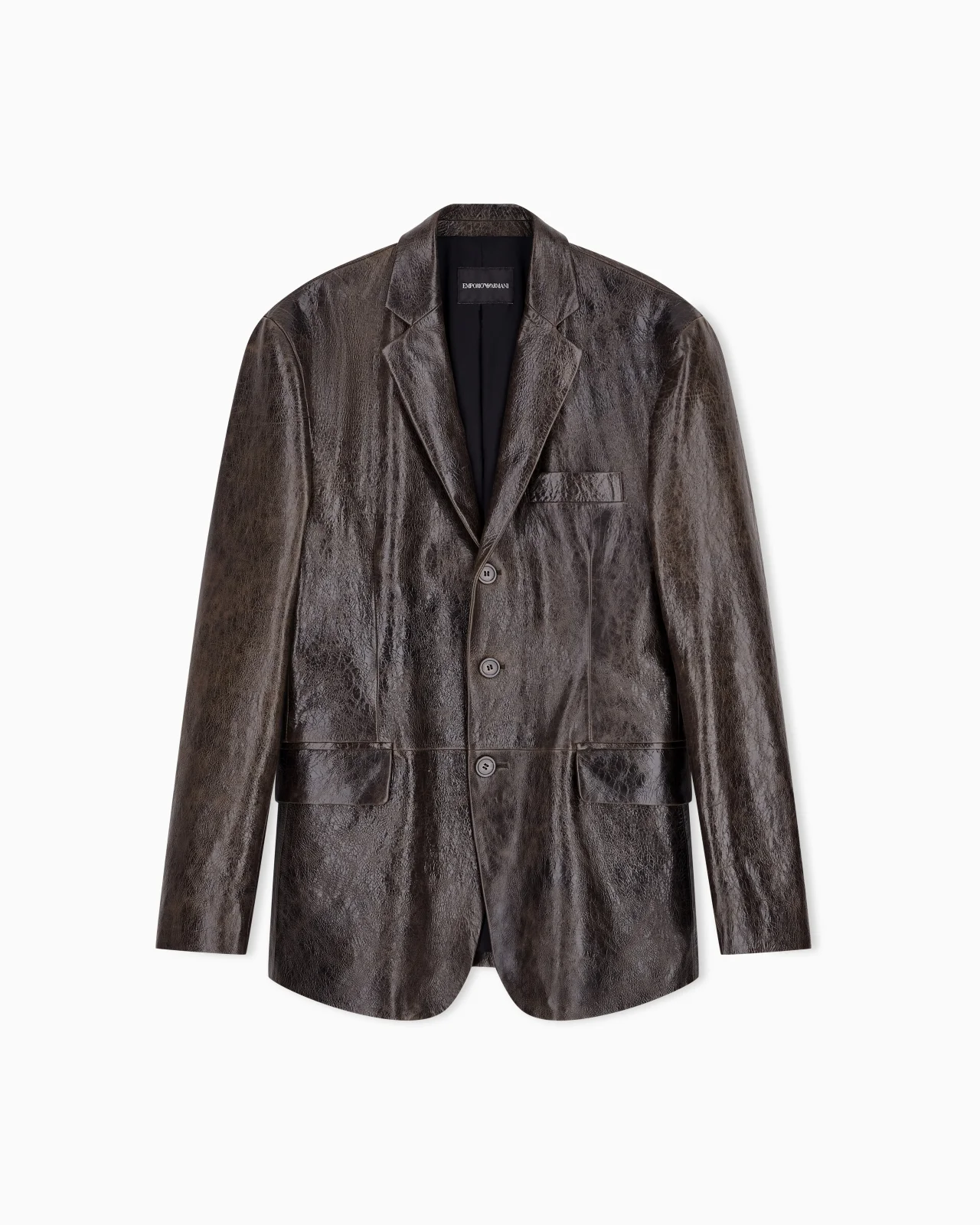 BLAZER IN SHINY DRUMMED LEATHER WITH LOGO BUTTONS - 1
