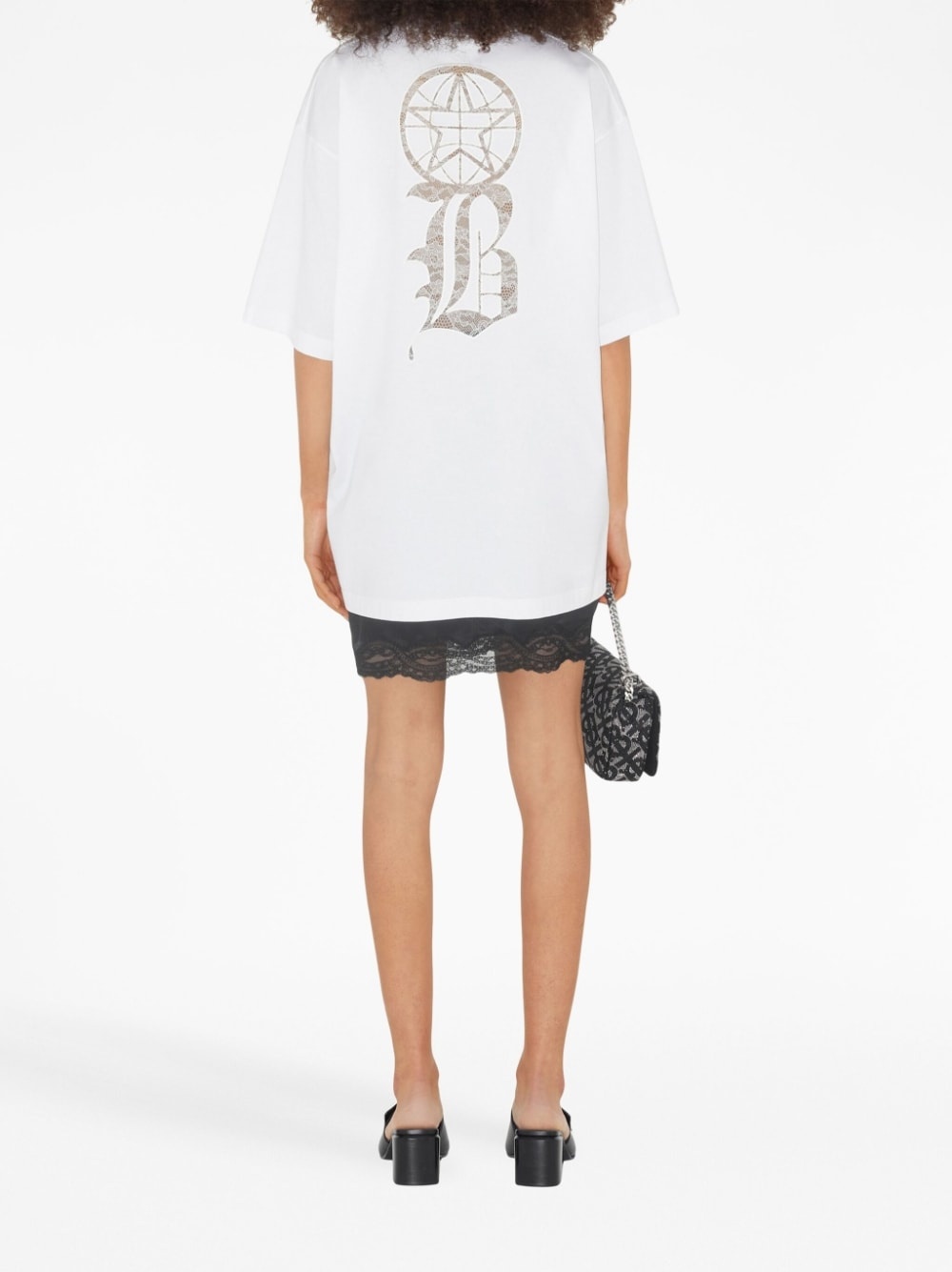lace logo-detail cotton T-shirt - 4