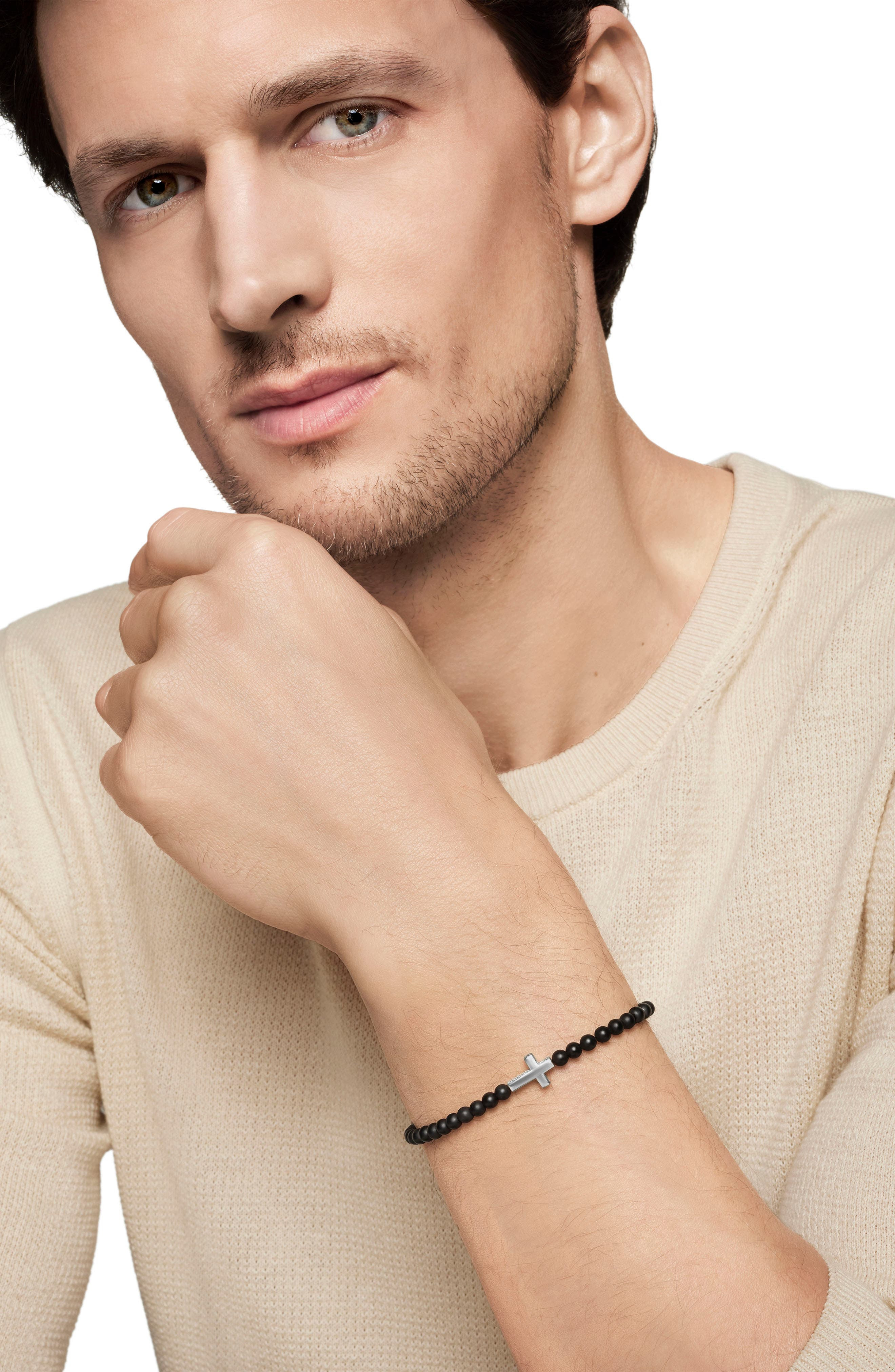 David Yurman Men's Spiritual Beads Cross Beaded Bracelet in Silver at Nordstrom - 6