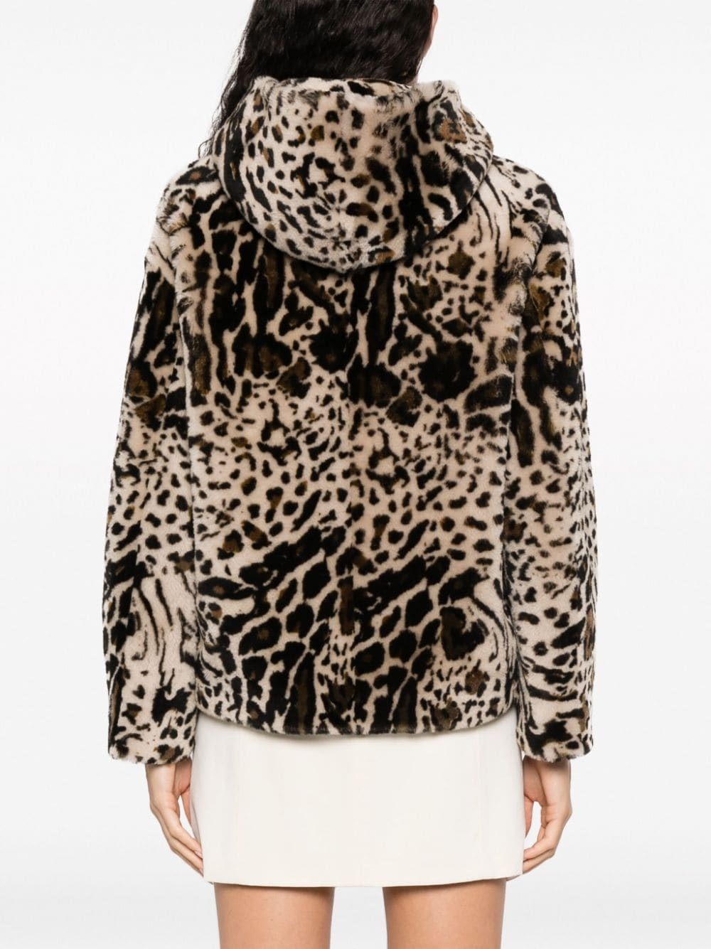 leopard-print shearling hooded jacket - 4