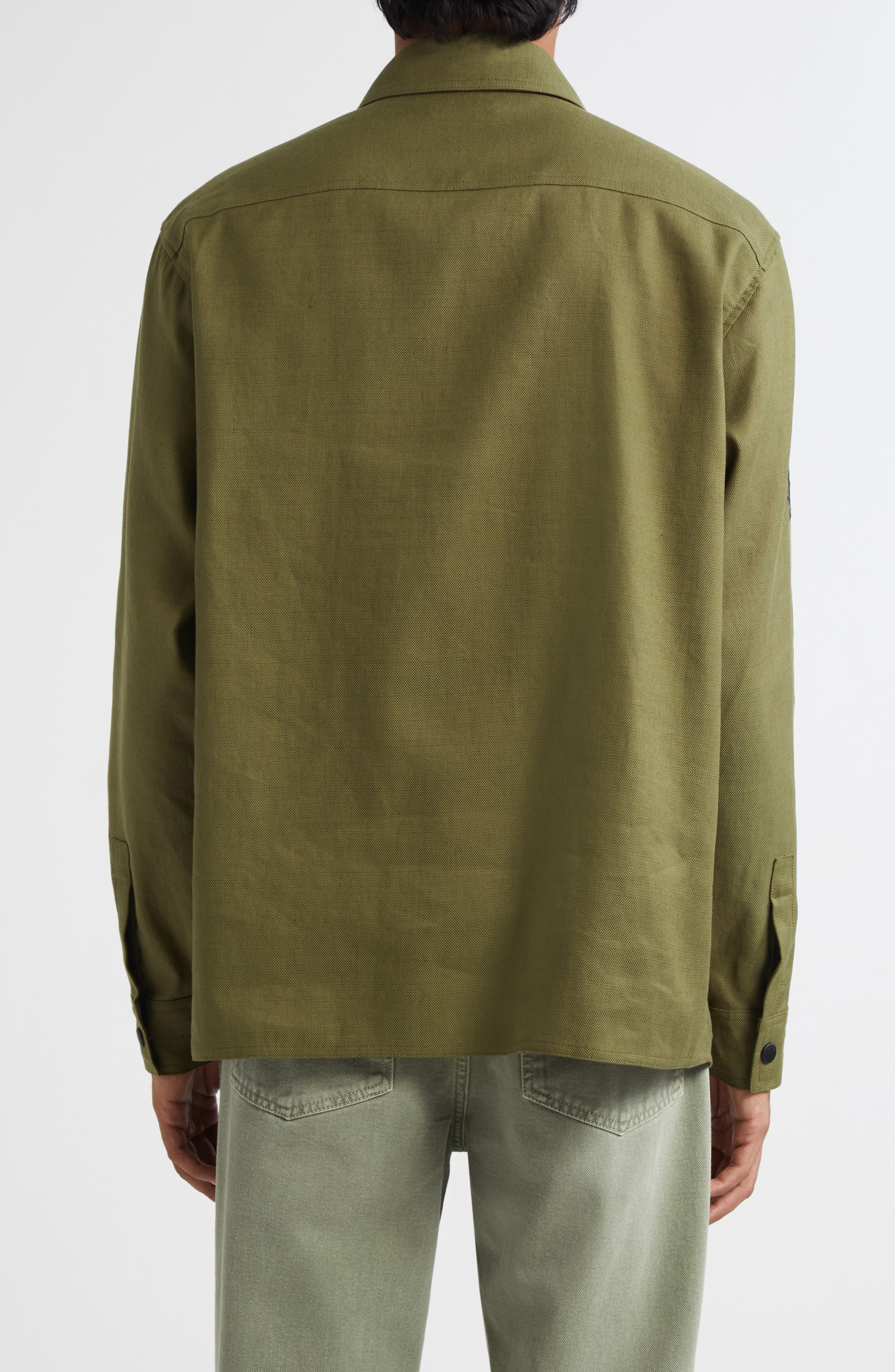 Balmain Small Logo Stamp Canvas Snap-Up Shirt in 7Cw Kaki at Nordstrom - 3