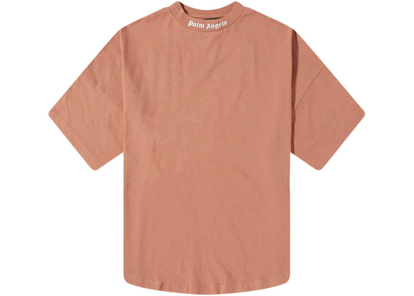 Palm Angels Mock Neck Logo T-Shirt Tan/White - 1