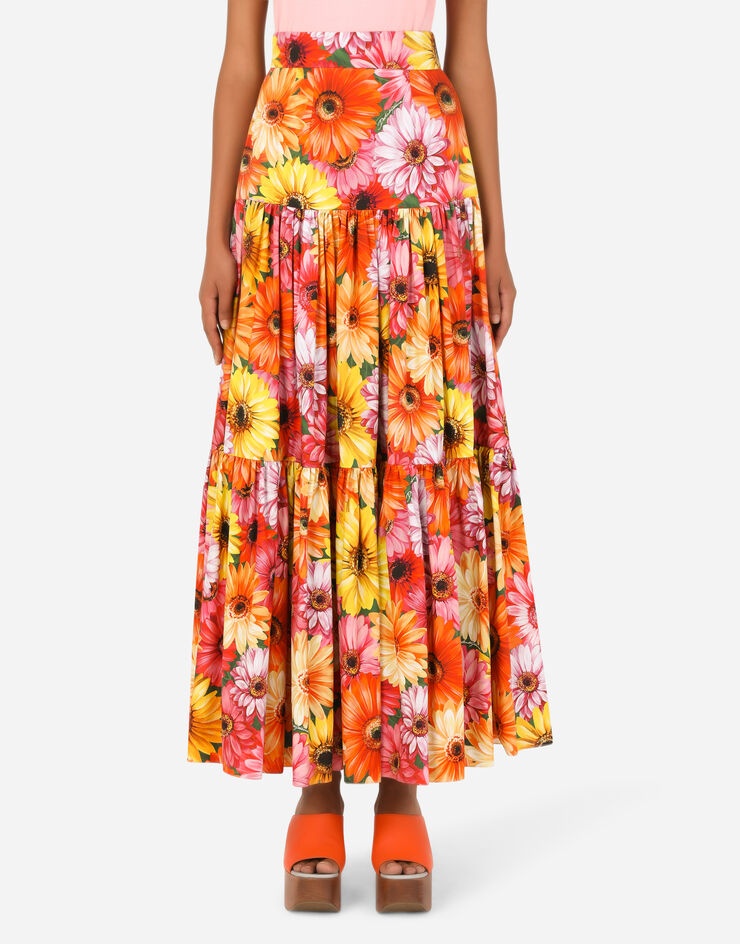 Long poplin skirt with gerbera-daisy print - 1