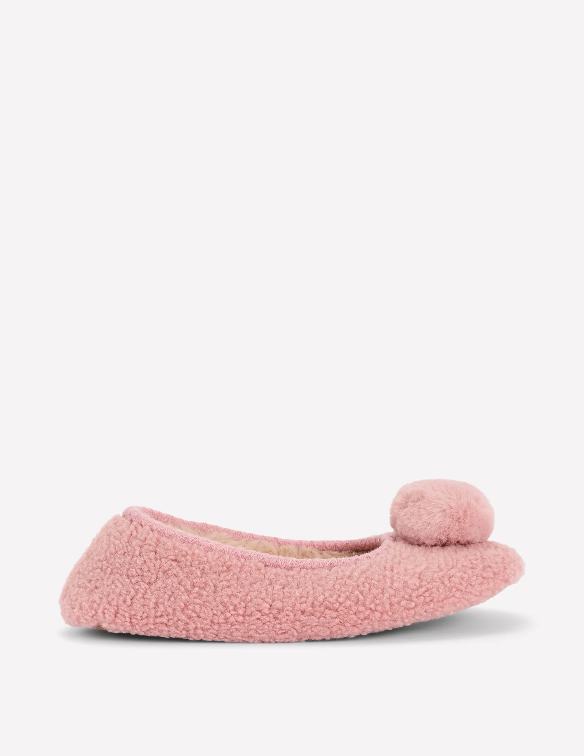 Borg Pompom Slippers-Pink - 1