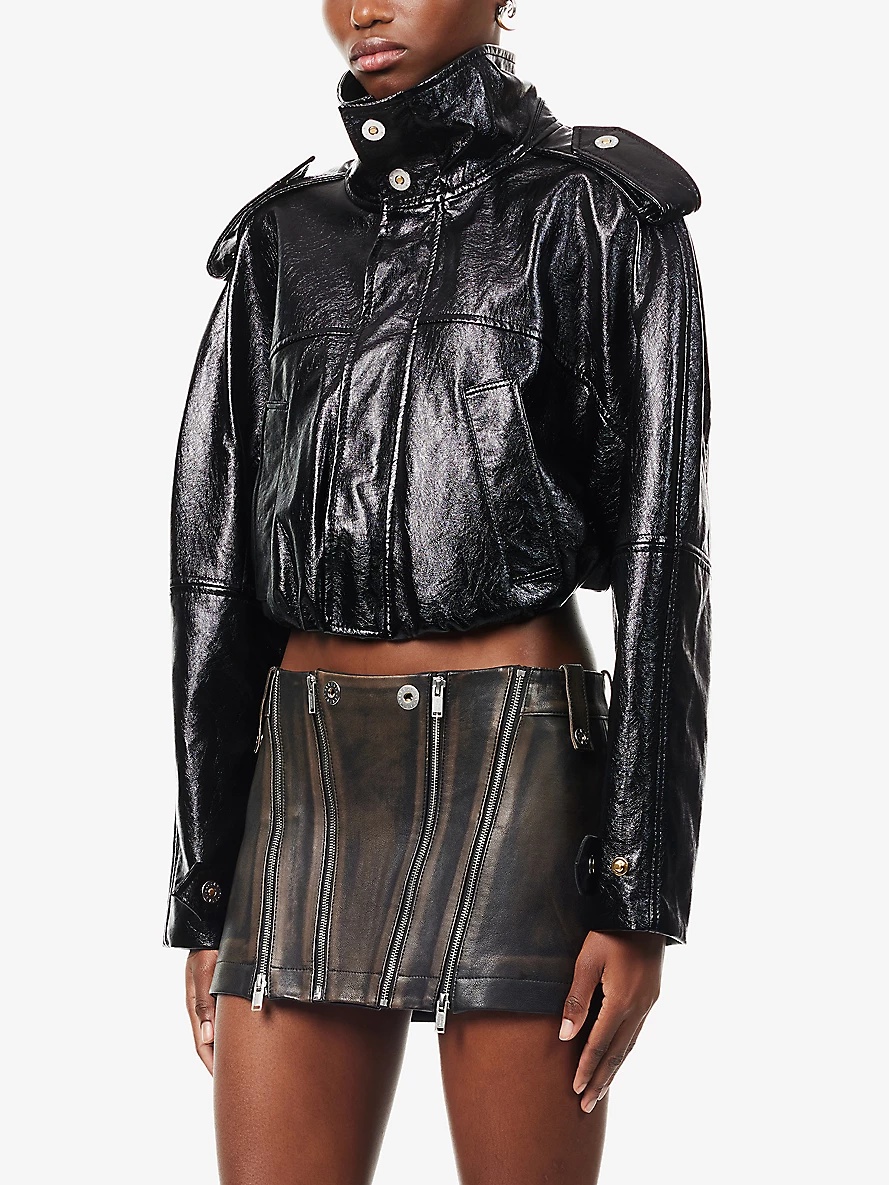 Balloon cropped relaxed-fit faux leather jacket - 3