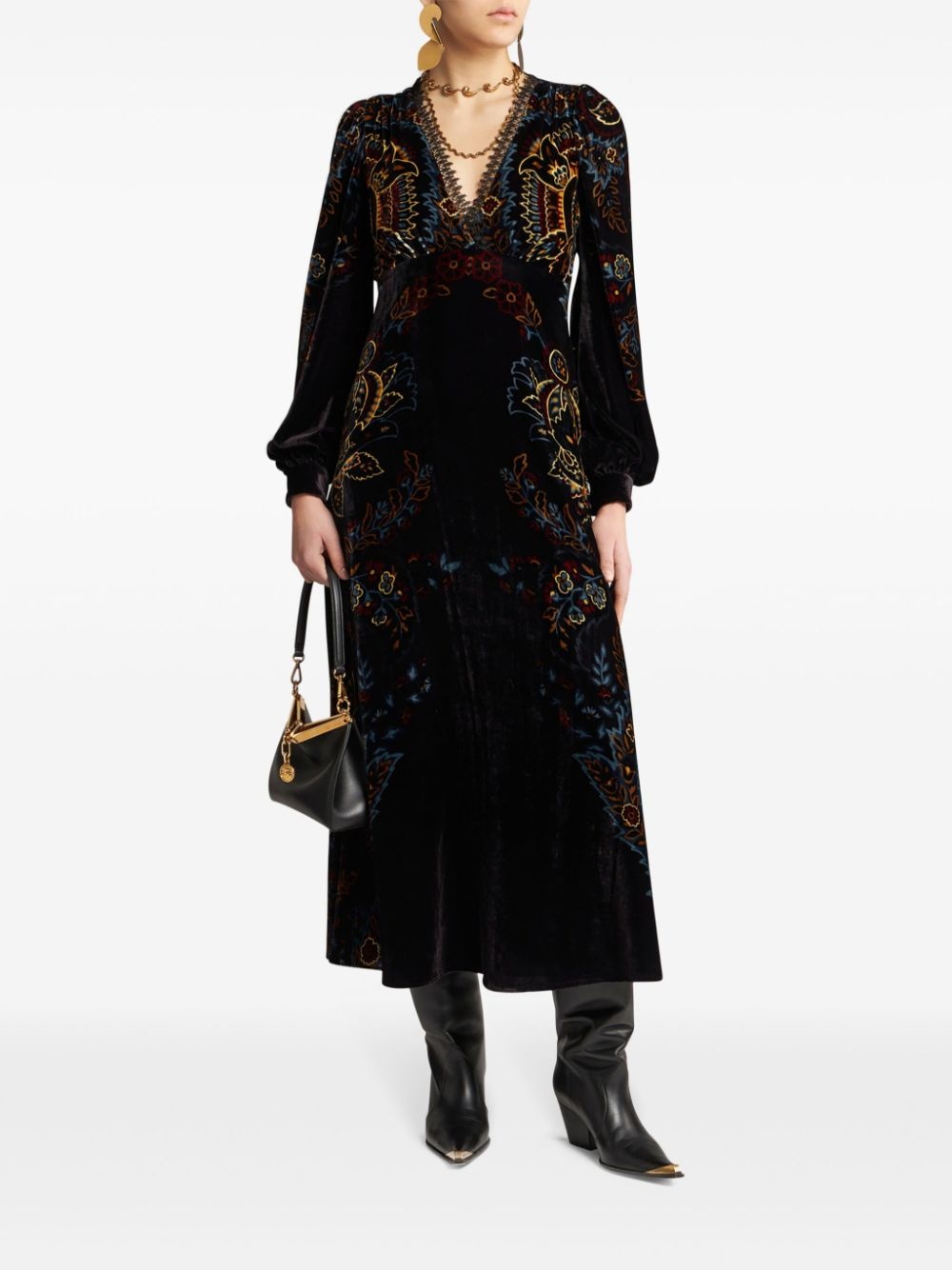 floral print velvet dress - 2