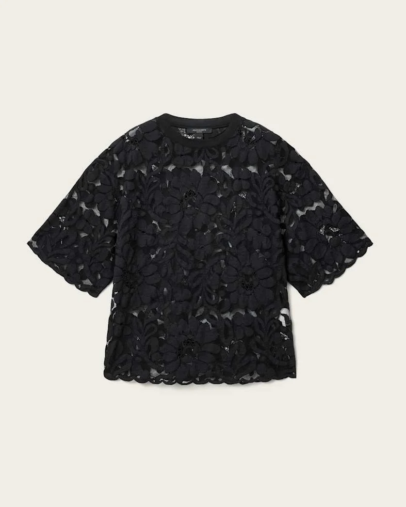 AMELIE OVERSIZED SHORT SLEEVE LACE T-SHIRT - 1