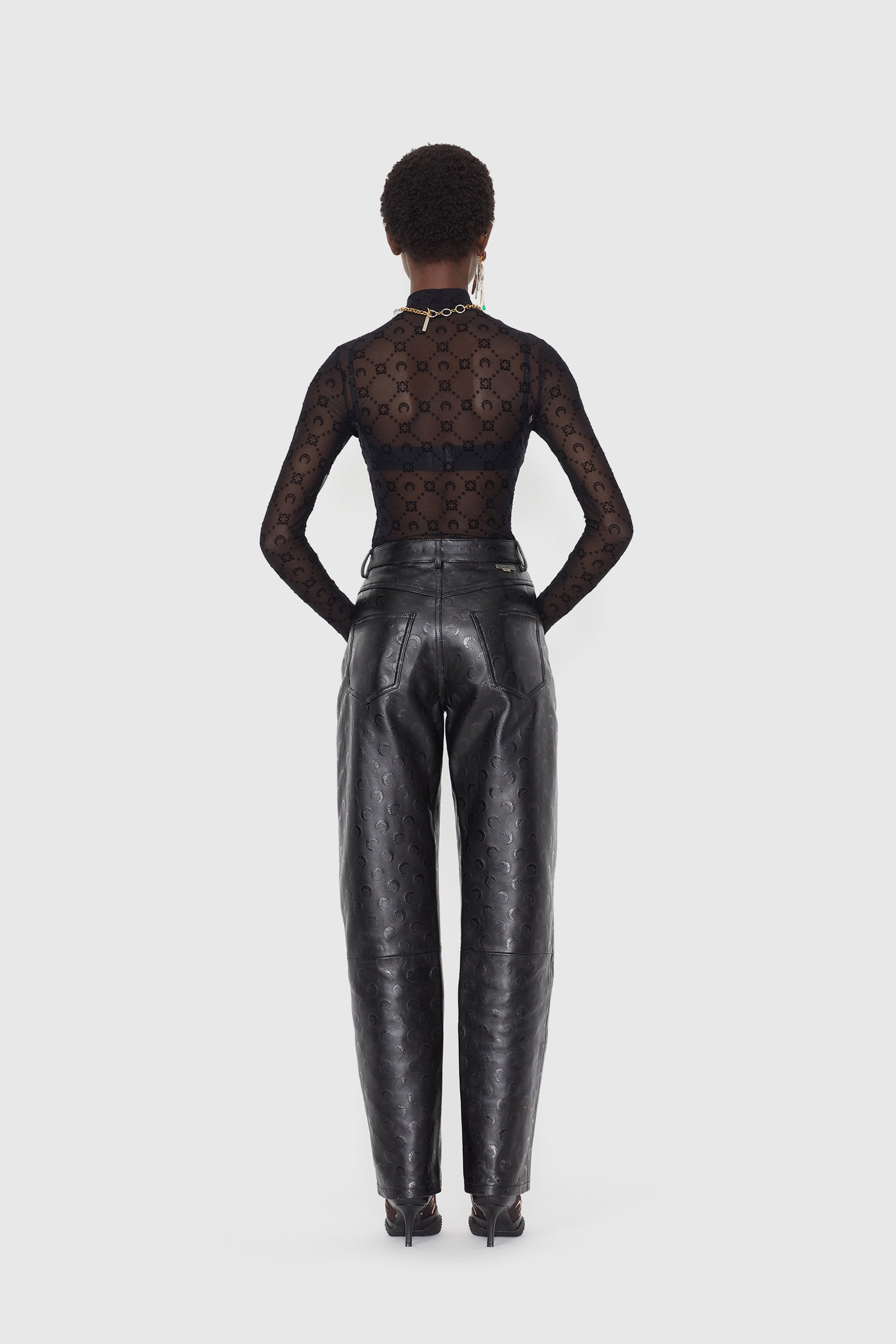 Moonogram Mesh Flock High Neck Top - 3