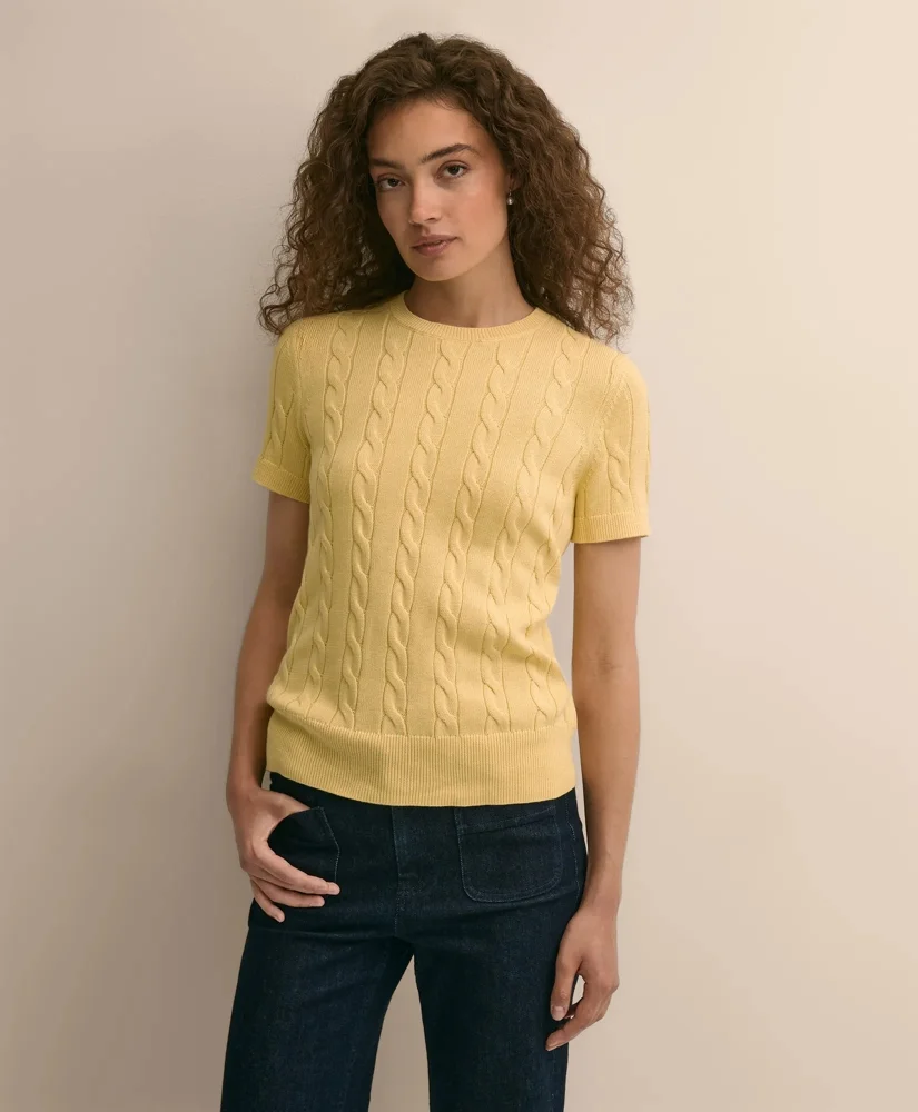 Supima® Cotton Cable Short-Sleeve Sweater - 1