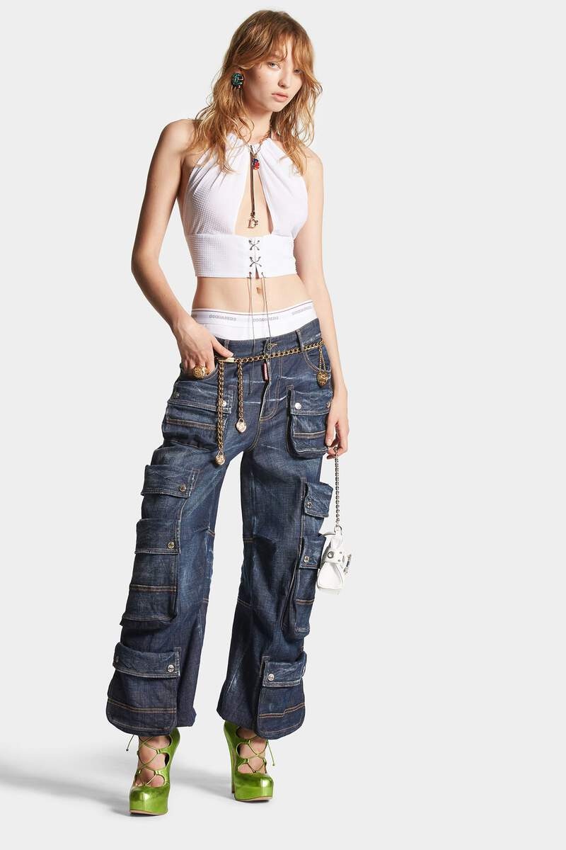 DARK CLEAN WASH DENIM CARGO PANT - 3