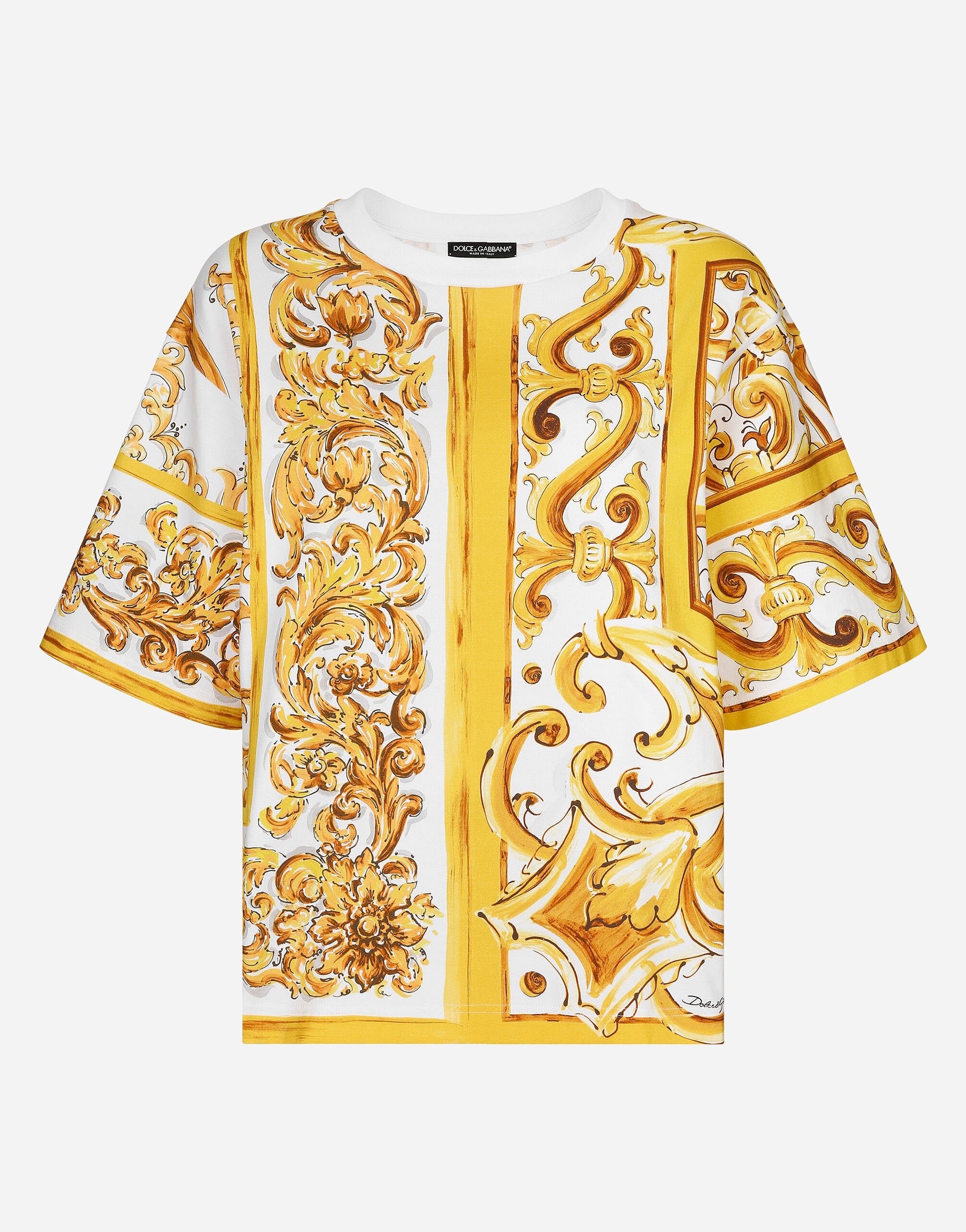 Tシャツ・カットソー DOLCE & GABBANA Cotton top with Maiolica print Dolce & Gabbana Cotton jersey T-shirt with majolica print