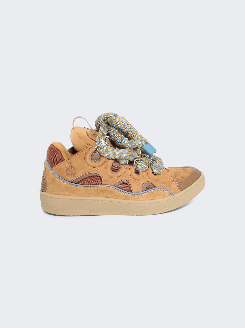 Leather Curb Sneakers With Snake Laces Camel - 1