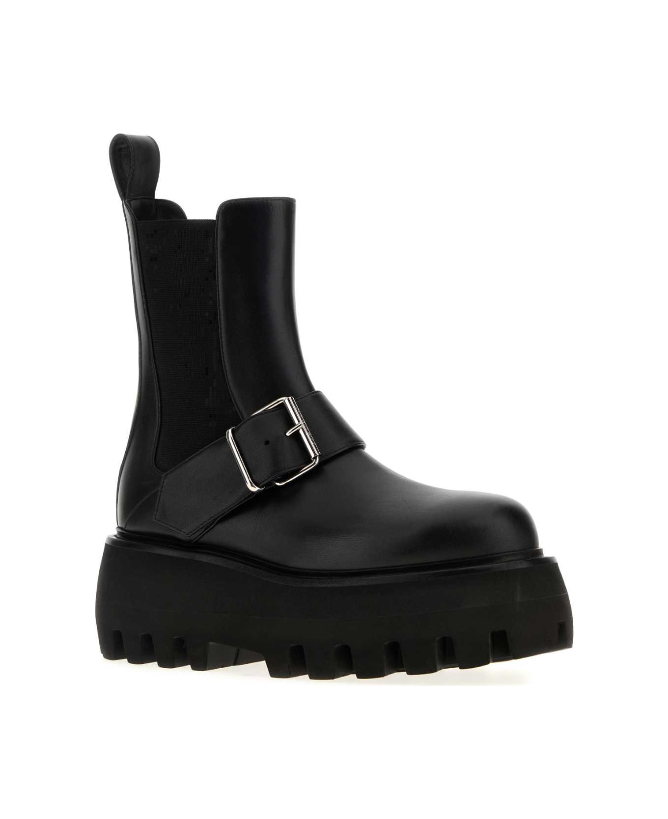 Black Leather Sofa Ankle Boots - 2