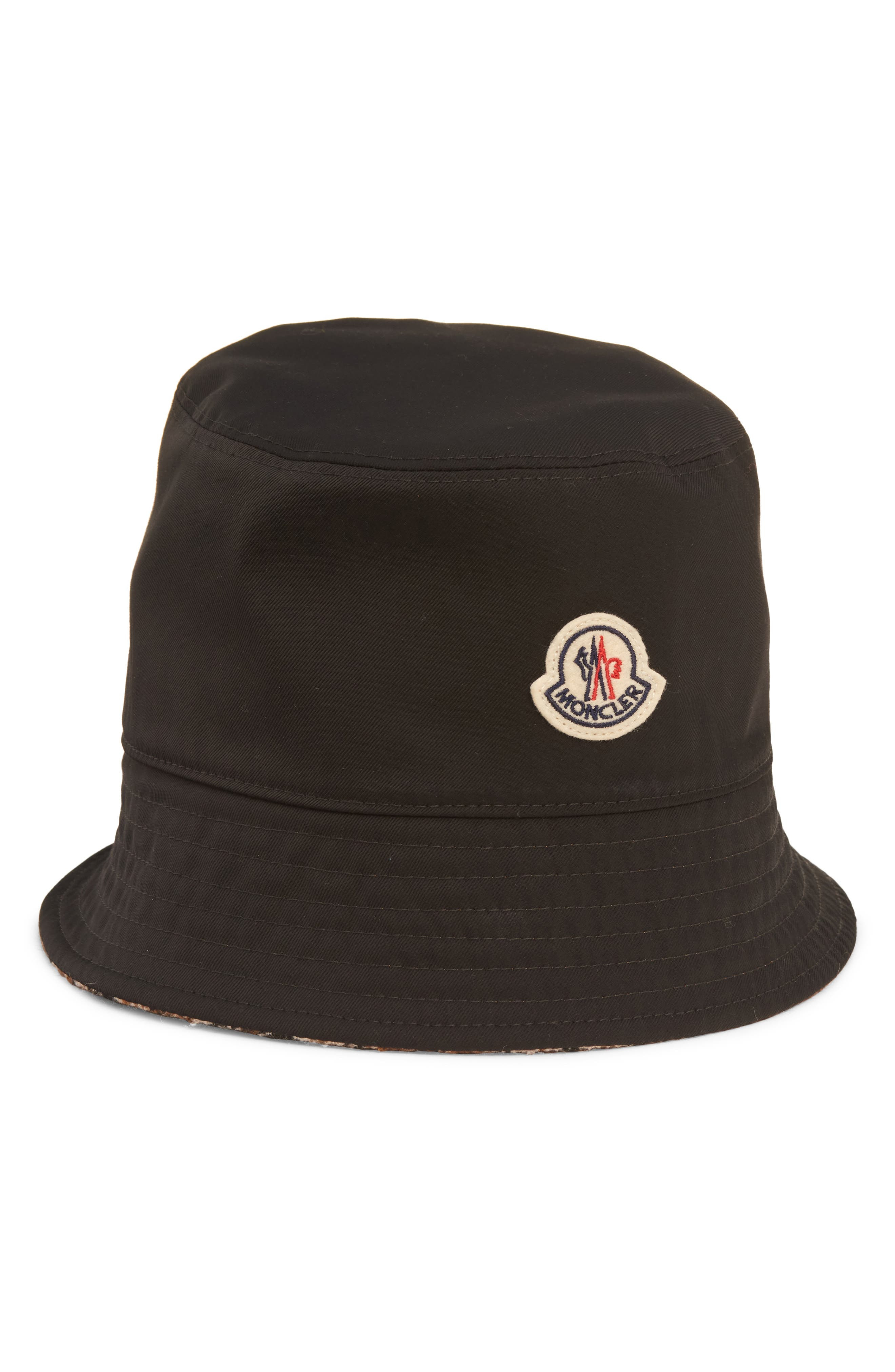Moncler Reversible Check Logo Patch Bucket Hat in Brown/Beige Check at Nordstrom - 2