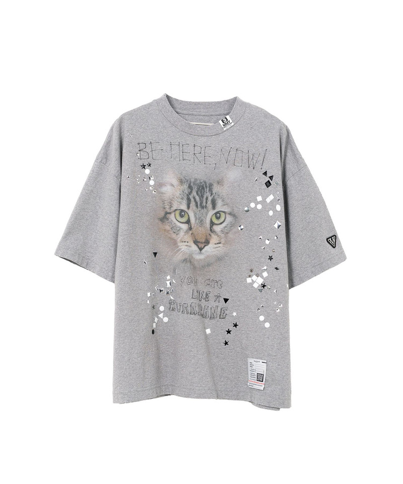 Cat Printed Embellished Distressed T-Shirt 23