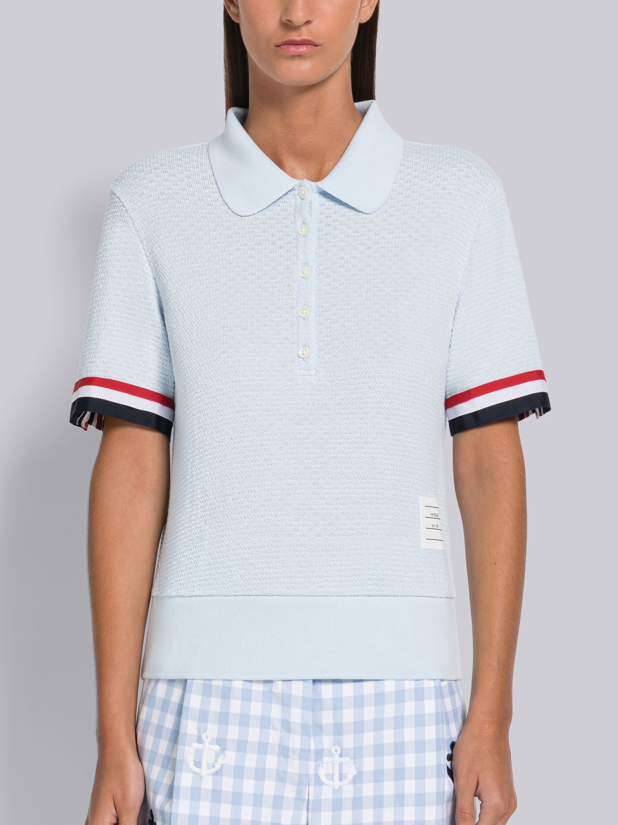 Cotton Tuck Grosgrain Cuff Round Collar Polo - 1