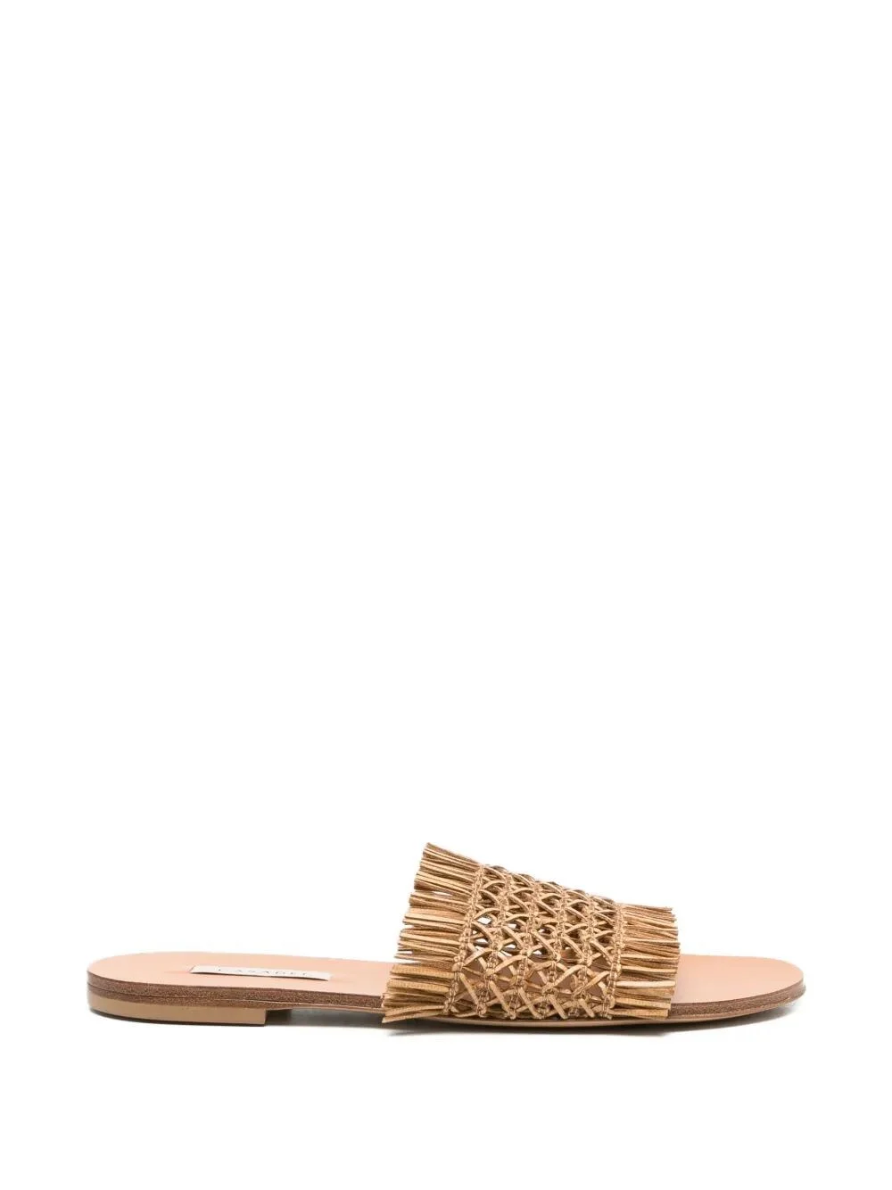 Flat Fringe Straw Slippers - 1